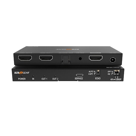 Bzbgear 1x2 4K UHD HDMI Splitter with Down-Scaler w/Digital and Analog Audio Output BG-DA-1X2AS
